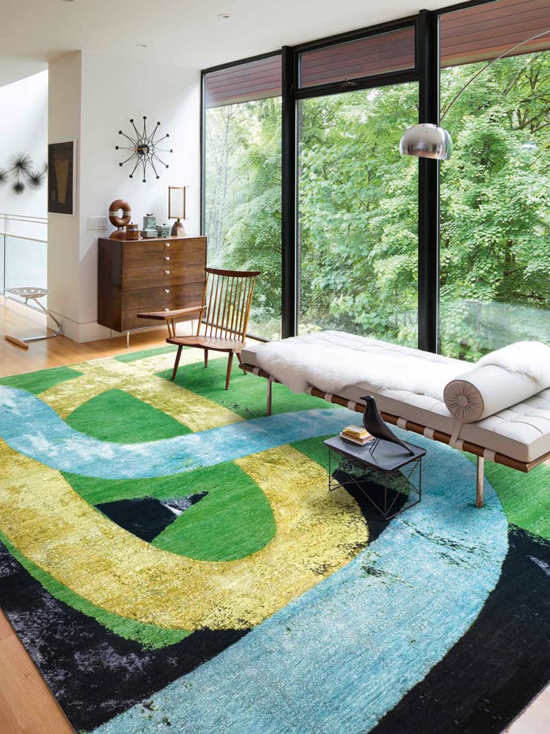 Original groen geel handgeweven vloerkleed | Maat: 122 × 183 cm