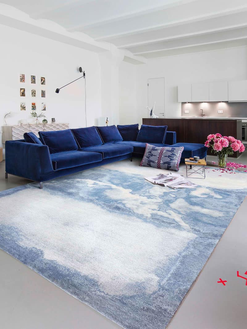 Clouds blauw handgemaakt luxe vloerkleed