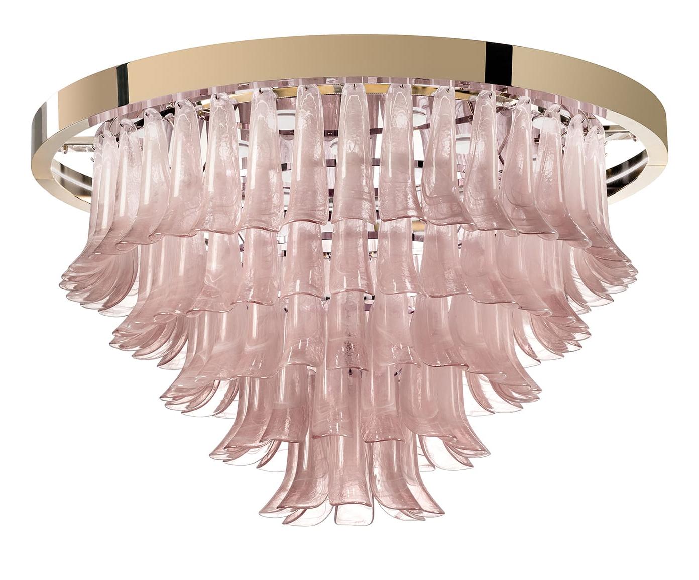 Lustre en feuilles de verre rose