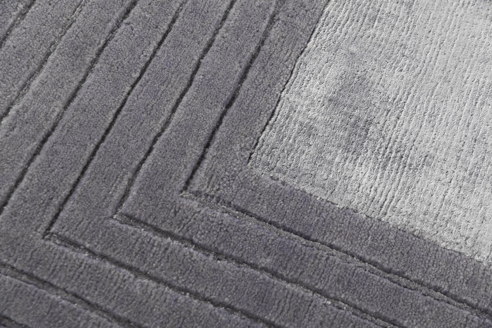 Hand Knotted grijs frame wol & viscose tapijt | Maat: 300 × 400 cm