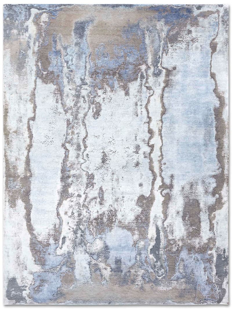 Zilver blauw handgemaakt luxe vloerkleed