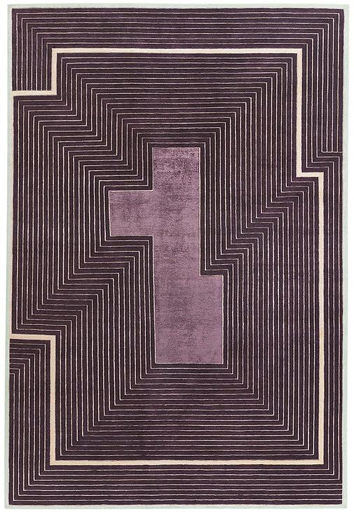 Tapis noué à la main cadre violet laine & viscose