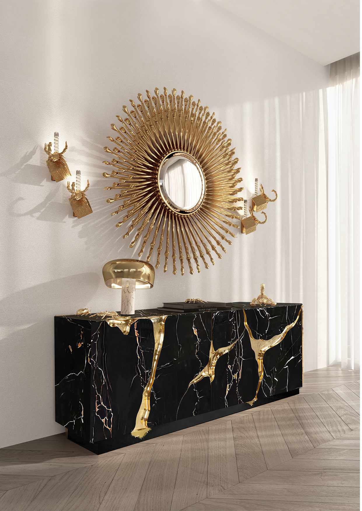 Zwart en gouden weelderig dressoir