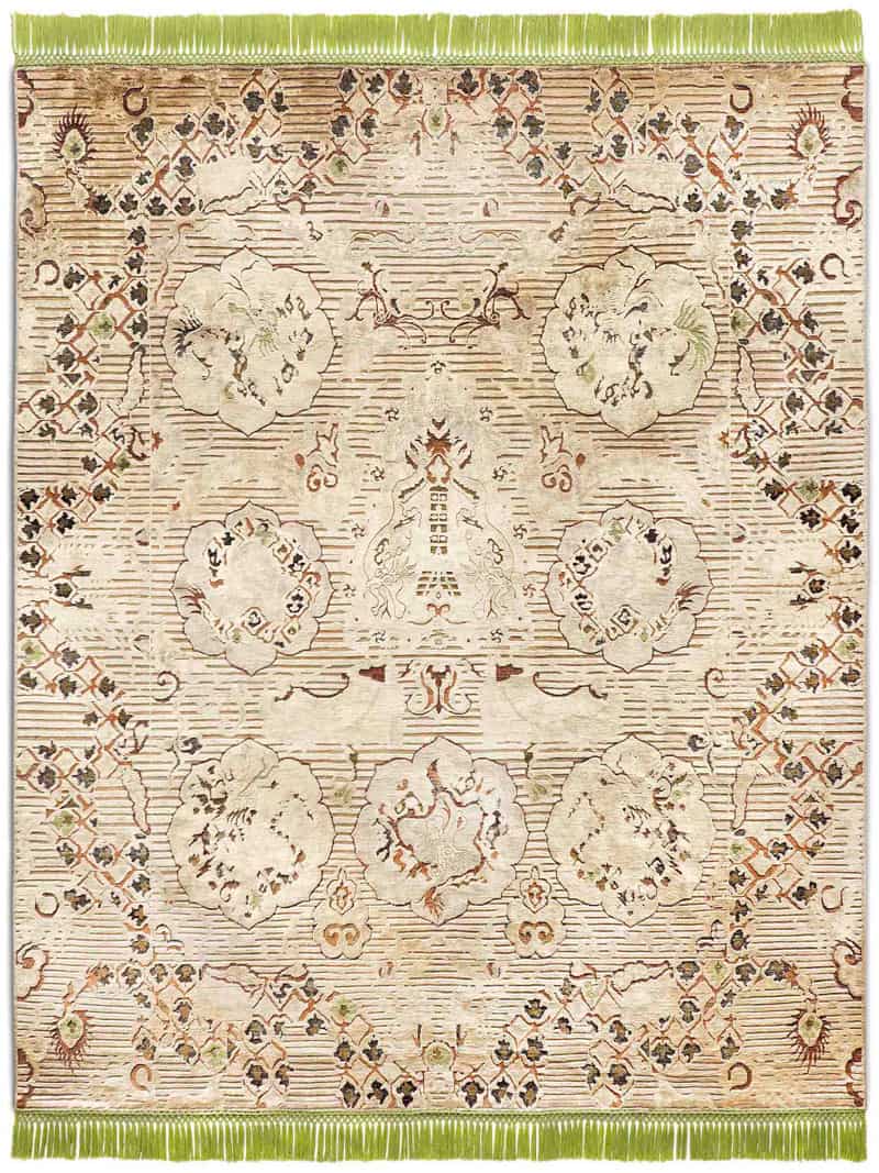 Dragon groen beige handgeknoopt tapijt | Maat: 250 × 300 cm