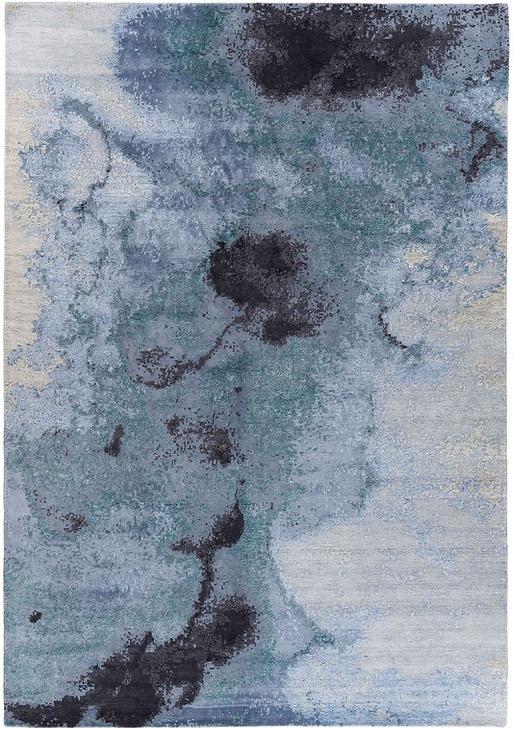 Hand-geknoopt abstract blauw vloerkleed