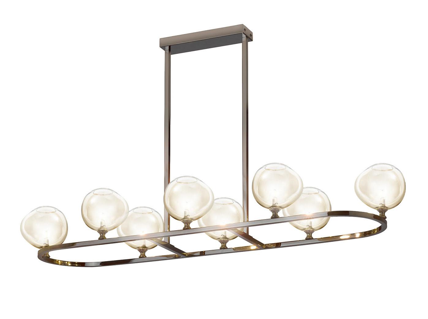 Lustre rectangulaire avec sphères en cristal taillé main
