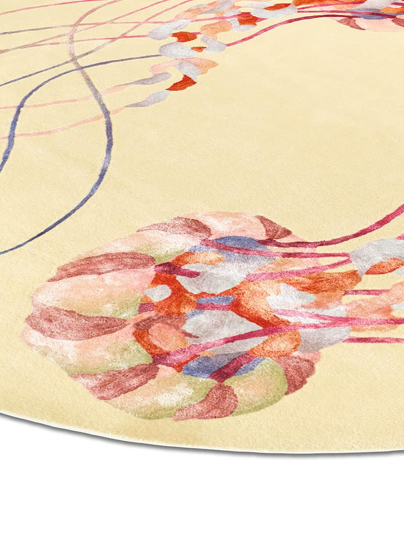 Jellyfish rond handgeknoopt vloerkleed