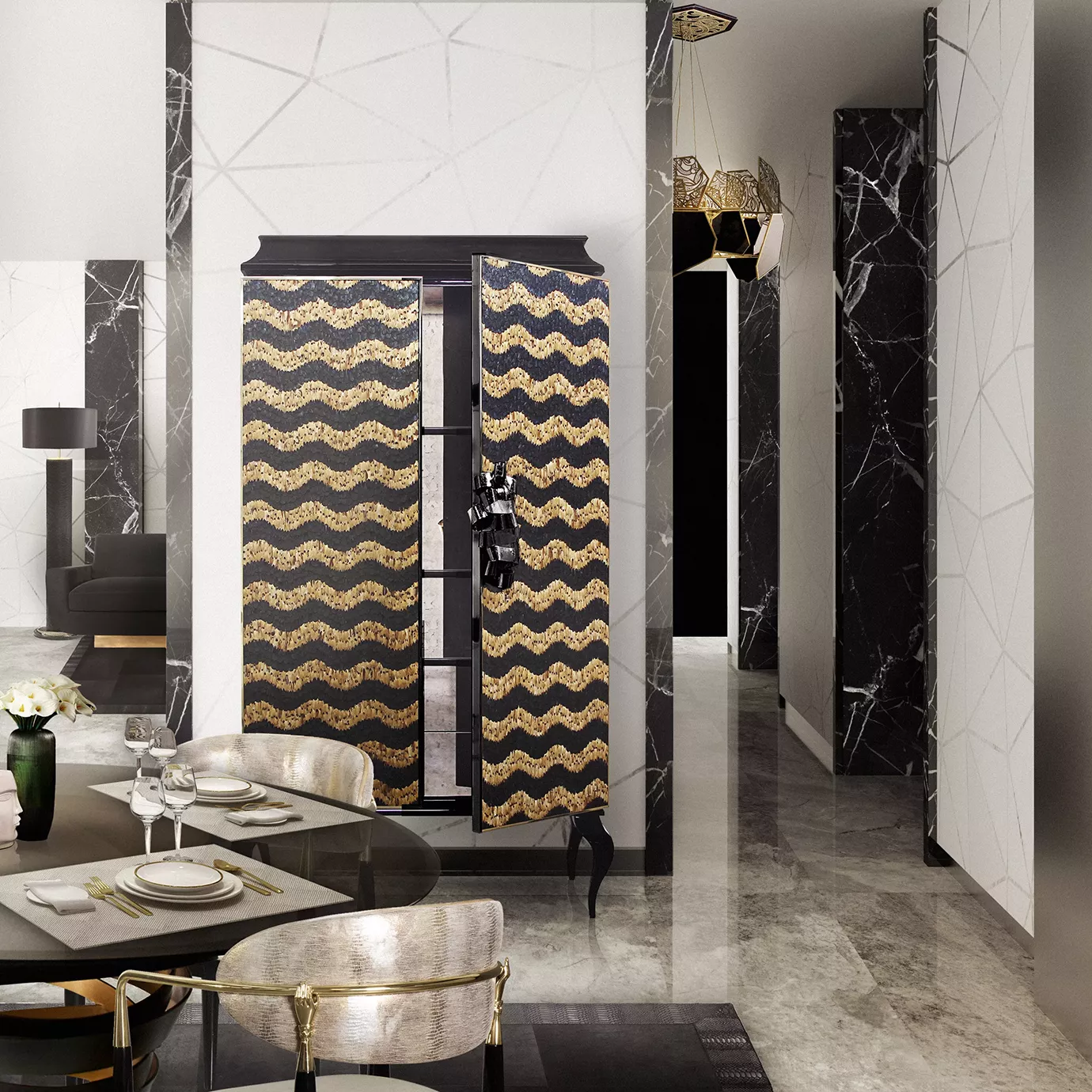 Armoire Mirage plumes caramel