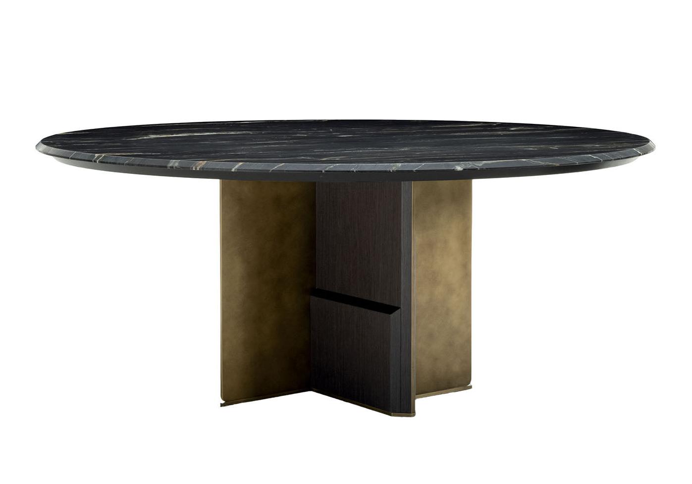 Table de salle à manger ronde plateau marbre Kalos