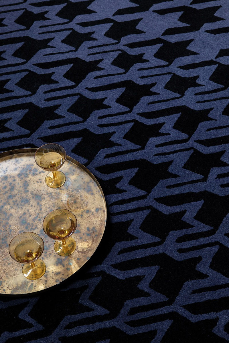 Tapis pied-de-poule bleu foncé | Taille: 200 × 280 cm
