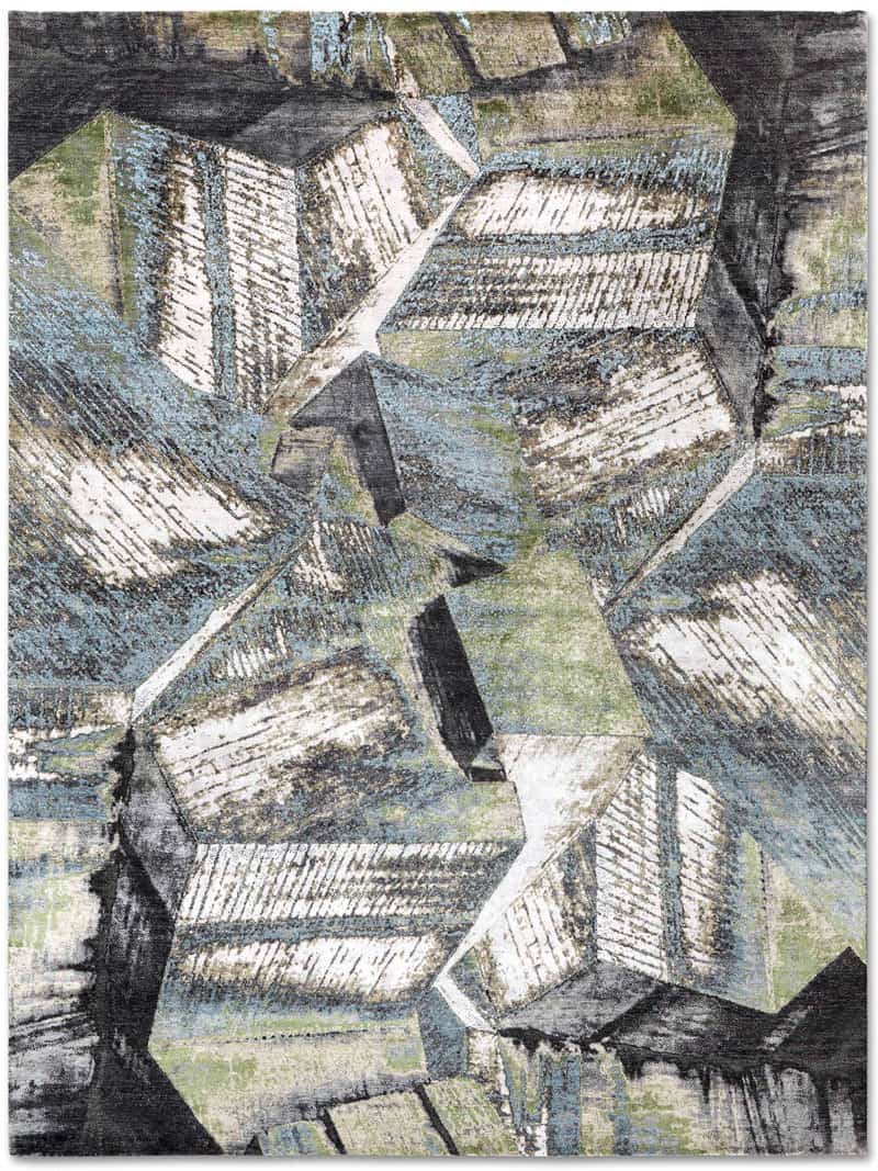 Tapis noué à la main Brutalism vert | Taille: 122 × 183 cm