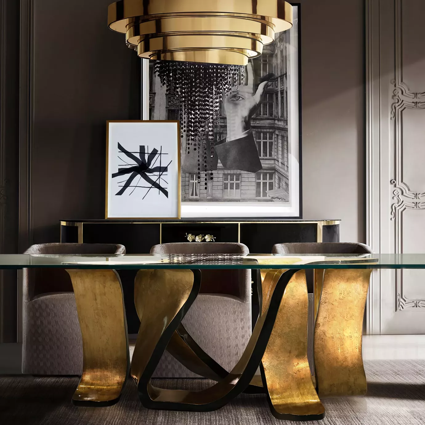 Ribbon goudblad eettafel