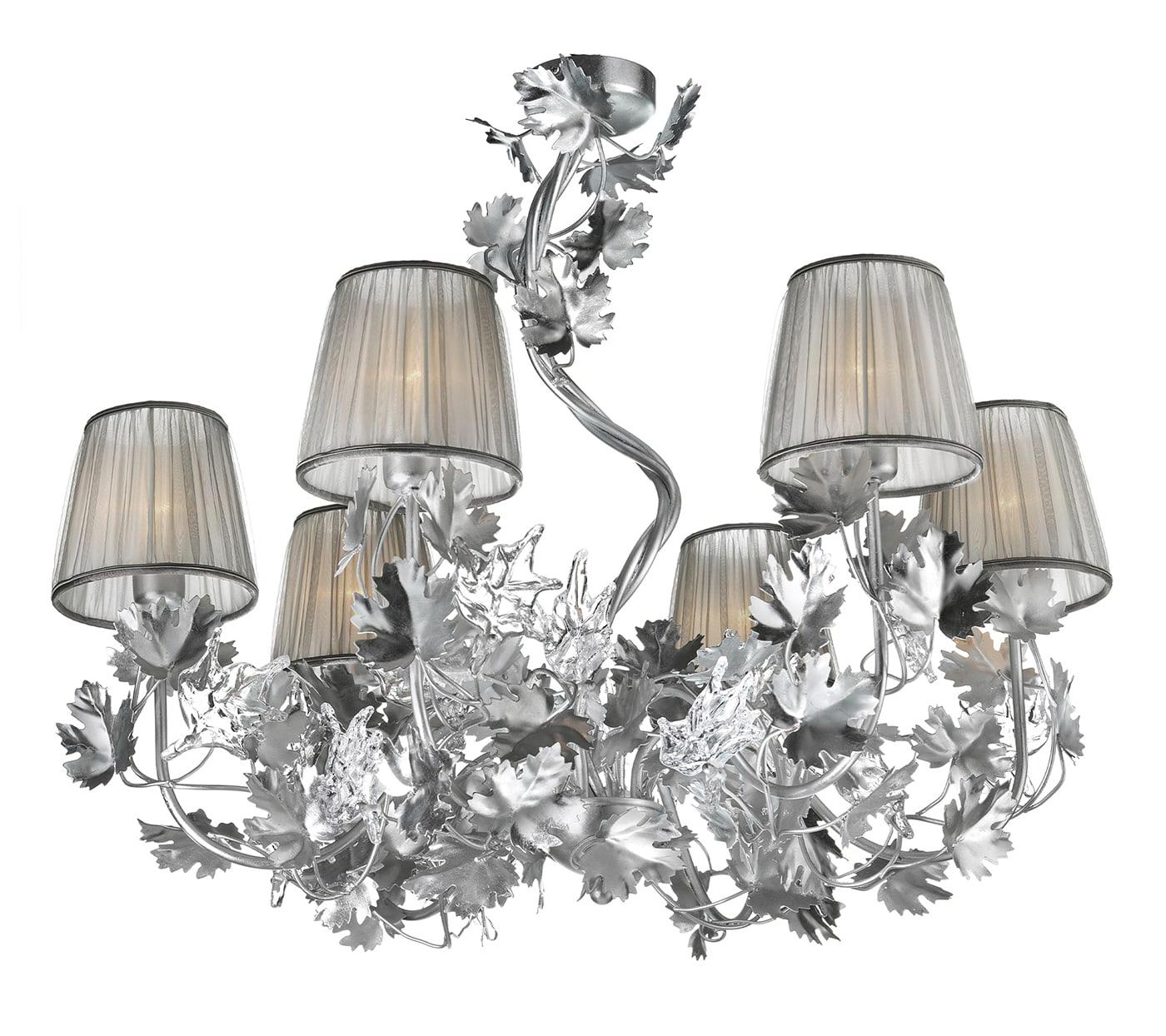 Lustre avec feuilles en verre transparent