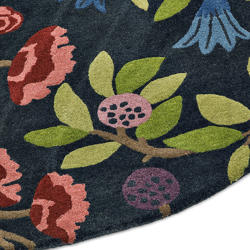 Foraging indigo rond vloerkleed