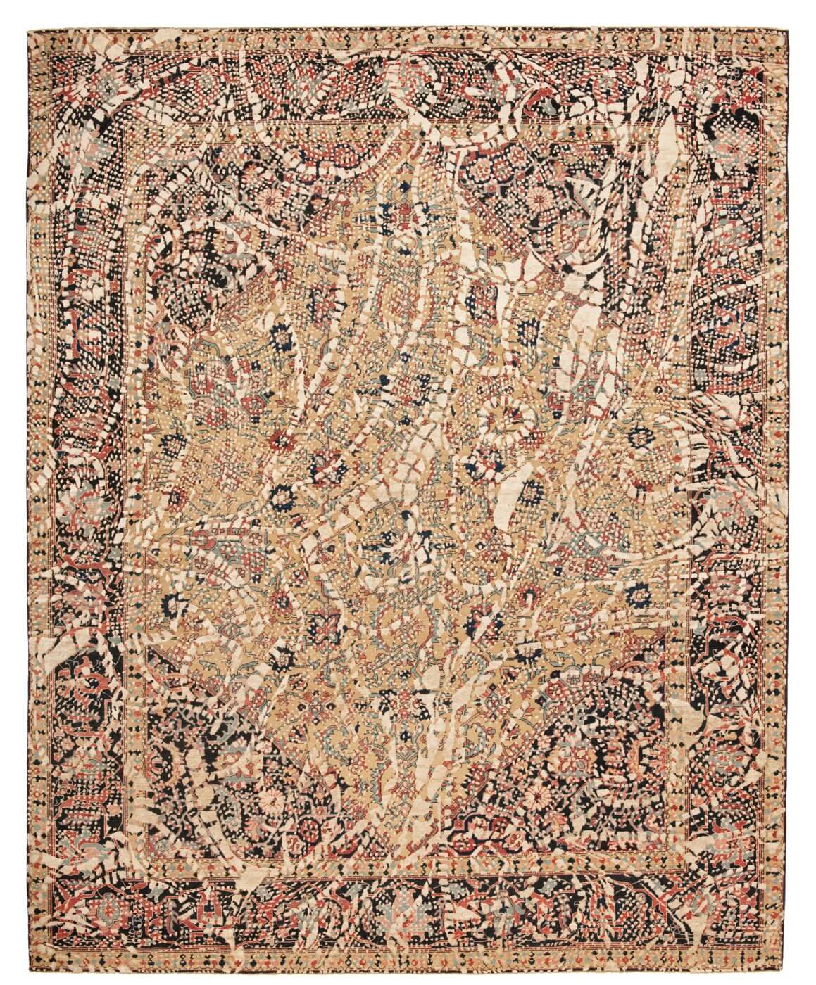 Tapis Serapi Queensbury Lace jaune gris clair en soie
