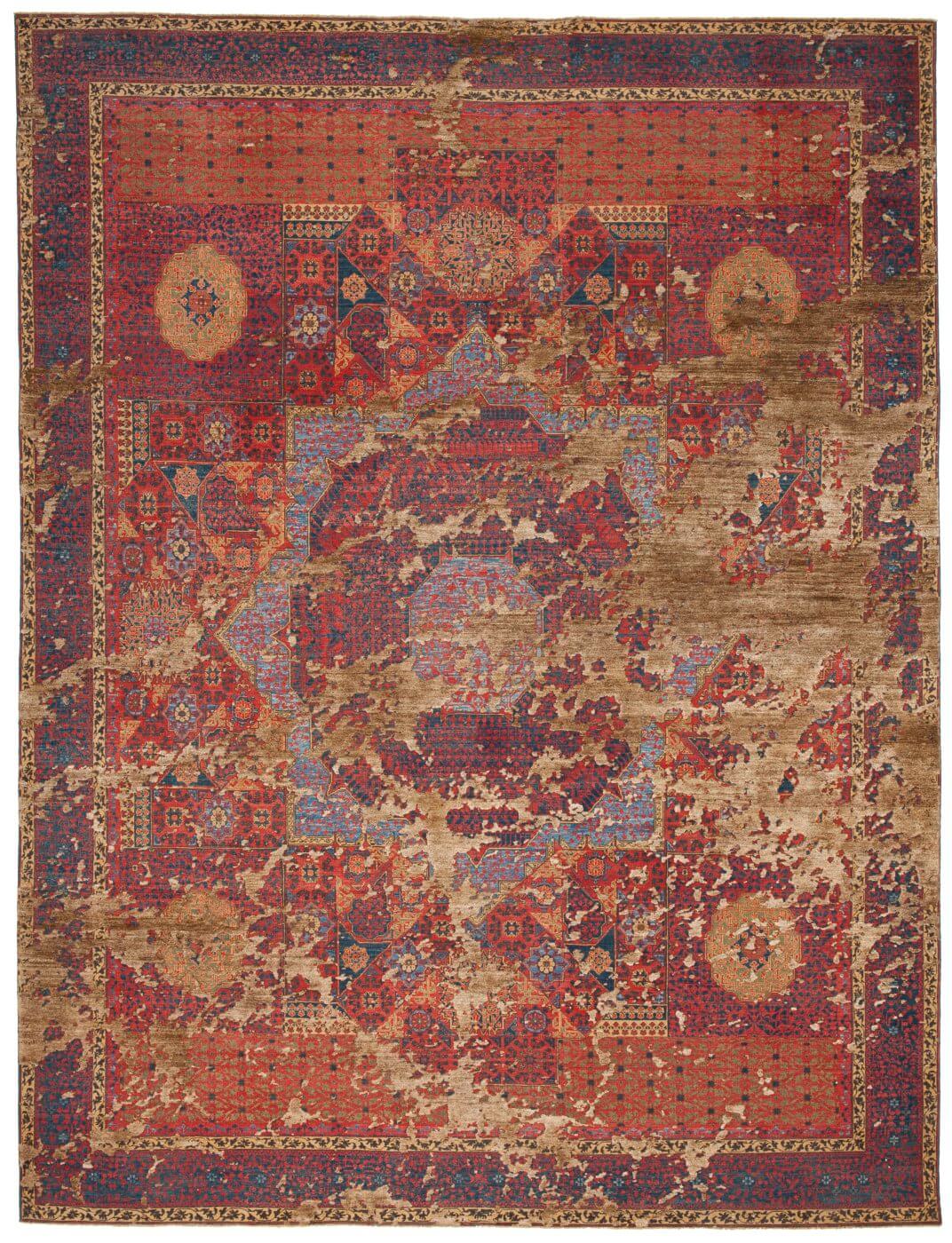 Mamluk Columbus Sky rood bruin zijden vloerkleed