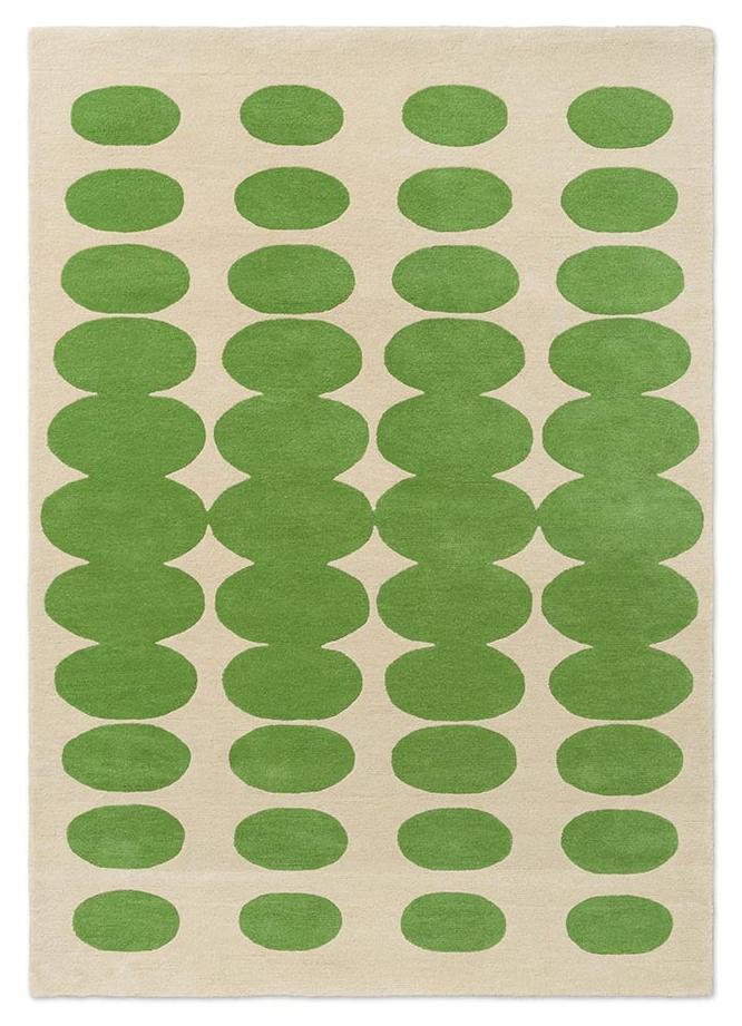 Optical Oval groen crème handgemaakt vloerkleed | Maat: 160 × 230 cm