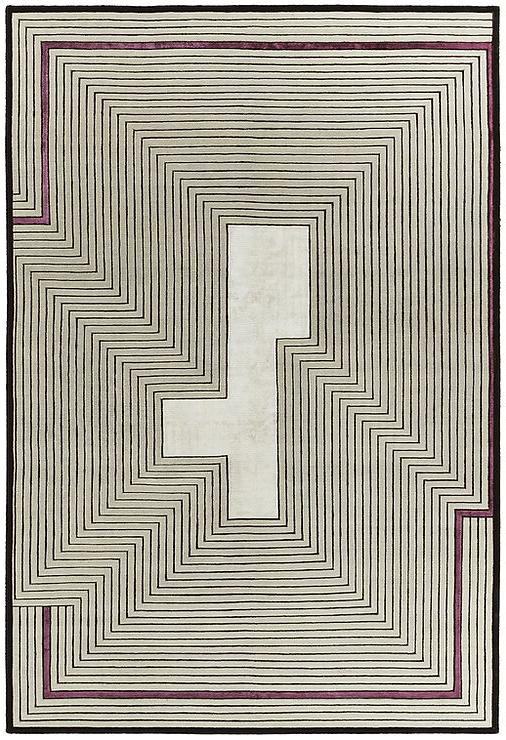 Tapis noué à la main cadre beige laine & viscose