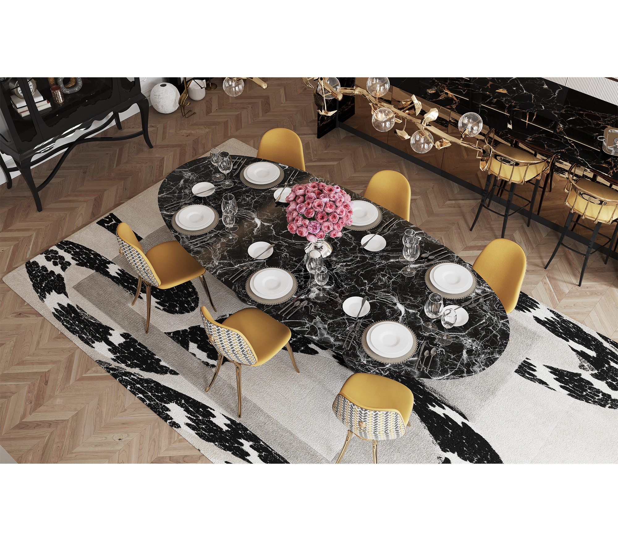 Grande table à manger ovale Obsidian XL Nero Marquina