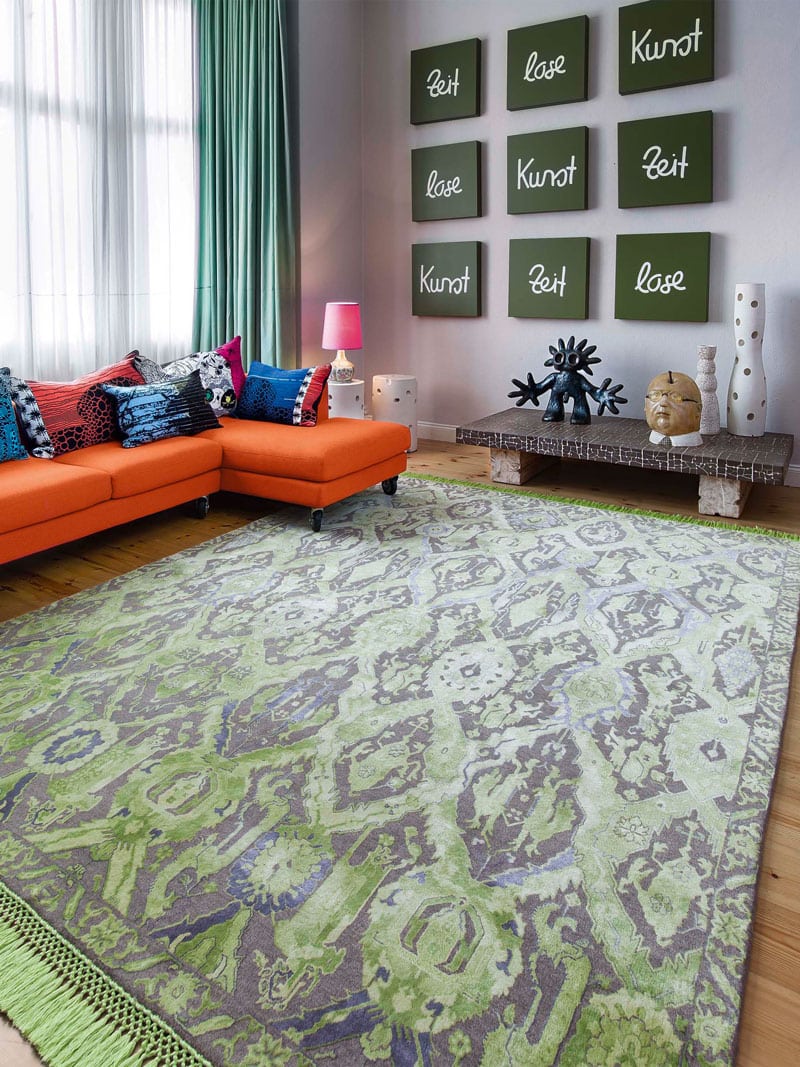 Tapis de luxe fait main KavaBagh vert