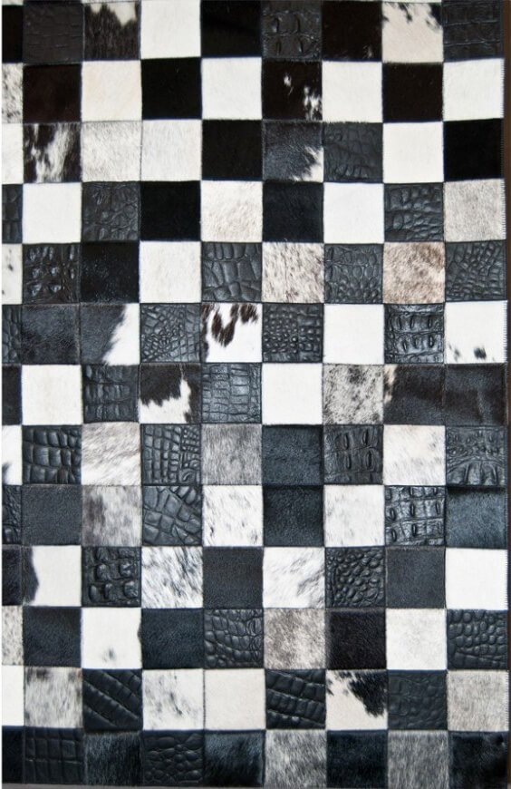 Tapis en peau de vache Mosaic noir et blanc