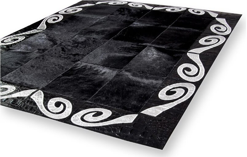 Tapis en peau de vache noir et argent | Taille: 250 × 360 cm