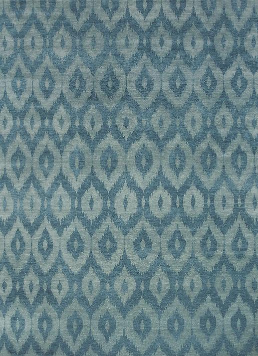 Tapis noué à la main Ikat laine bleu