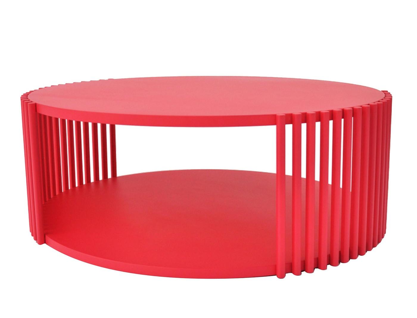 Grande table basse rouge élégante en chêne rouvre