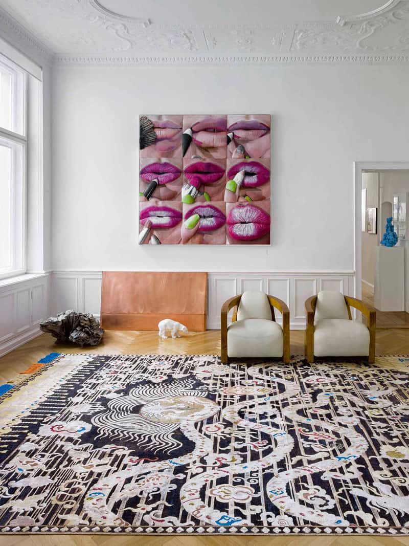Tapis noué à la main Dragon noir et or | Taille: 305 × 427 cm