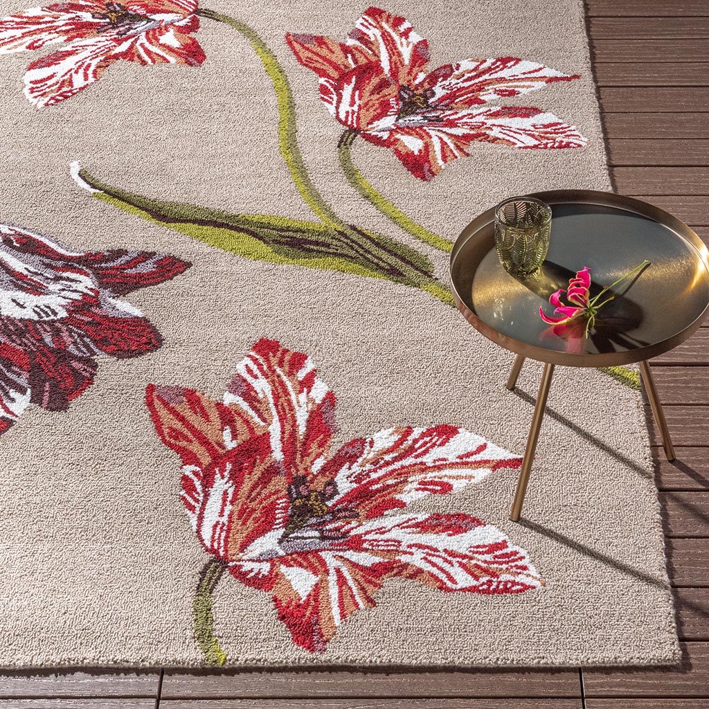 Tapis d’extérieur Botanical Tulip beige/rouge | Taille: 250 × 350 cm
