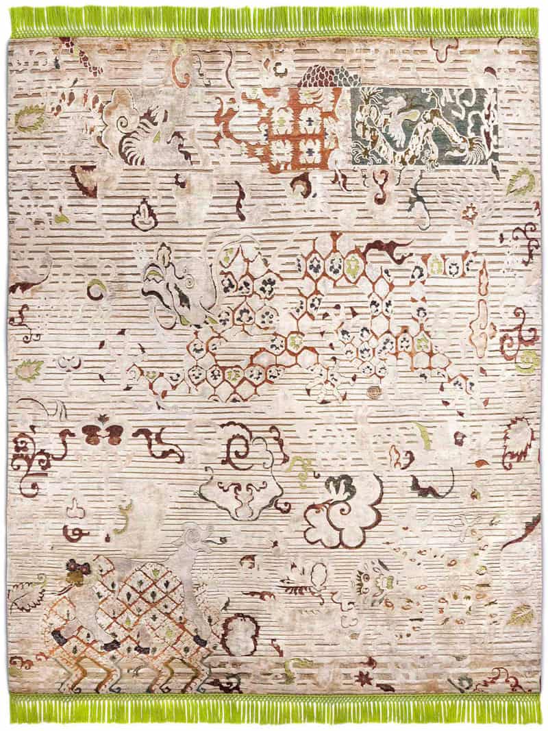 Dragon groen beige handgeknoopt tapijt | Maat: 250 × 300 cm
