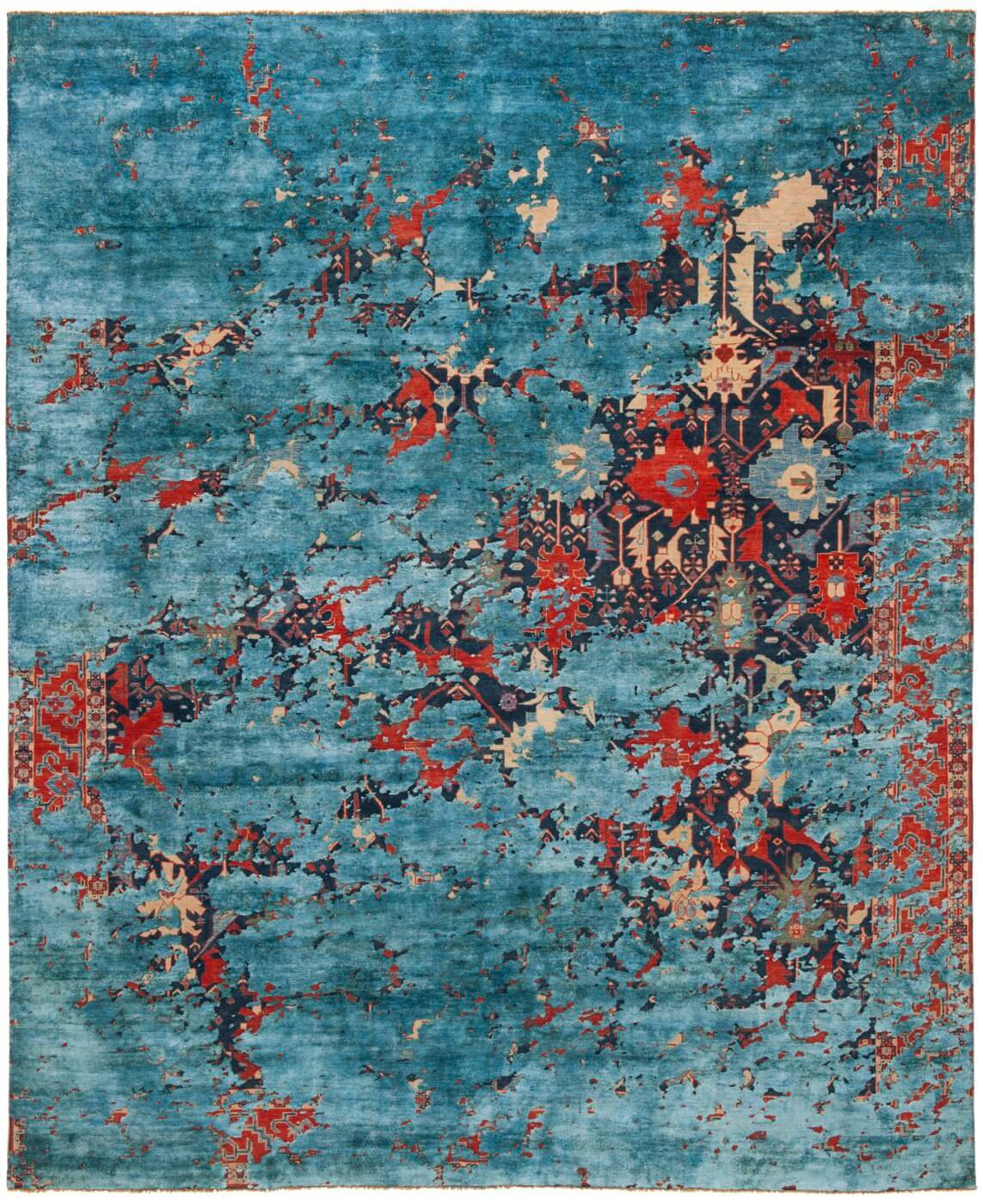 Tapis en soie Bidjar Leyton Aerial bleu marine bleu | Taille: 250 × 300 cm