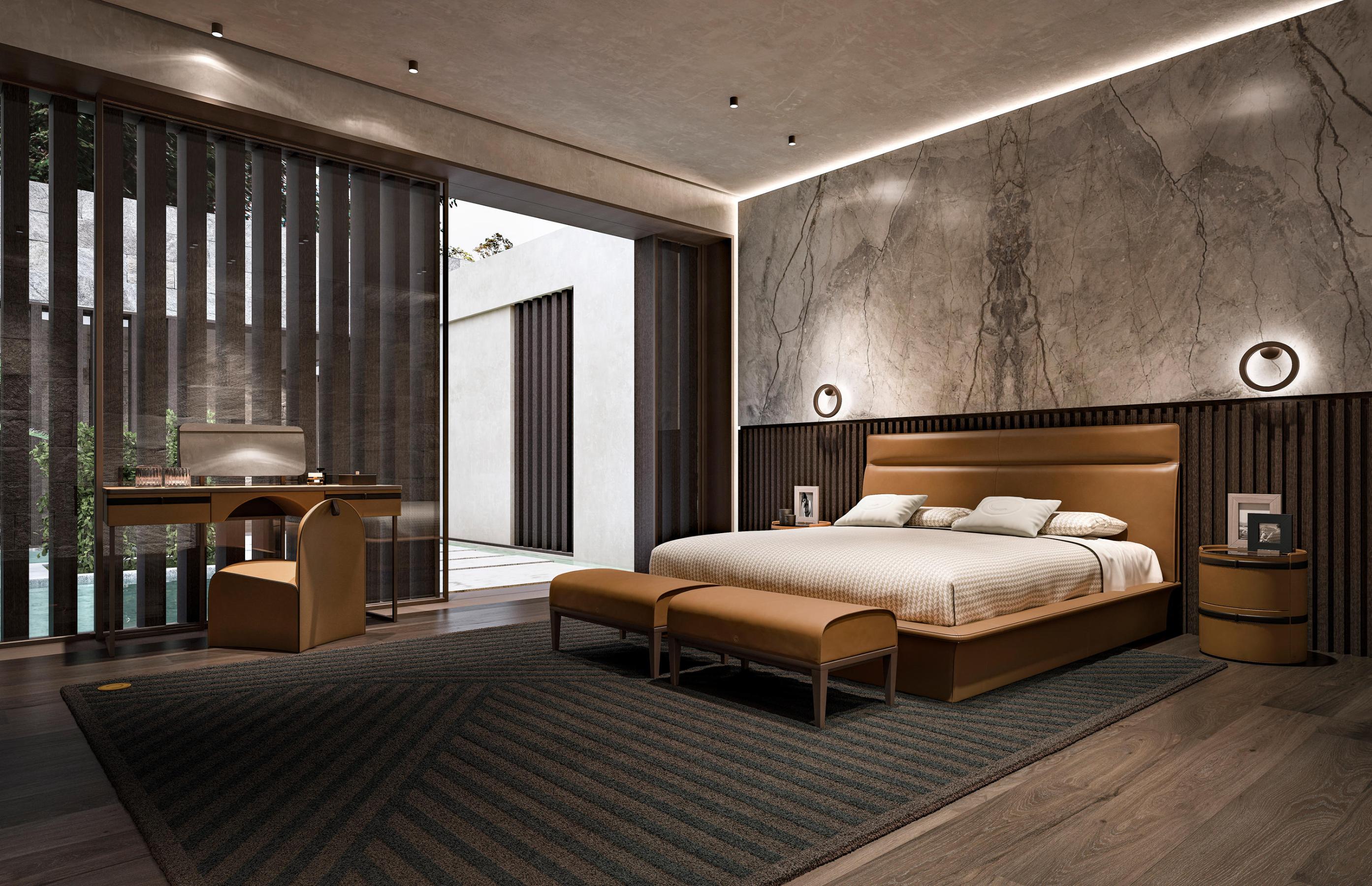 Modern lederen bed met hoofdbord | Matrasmaat: 180 × 200 cm