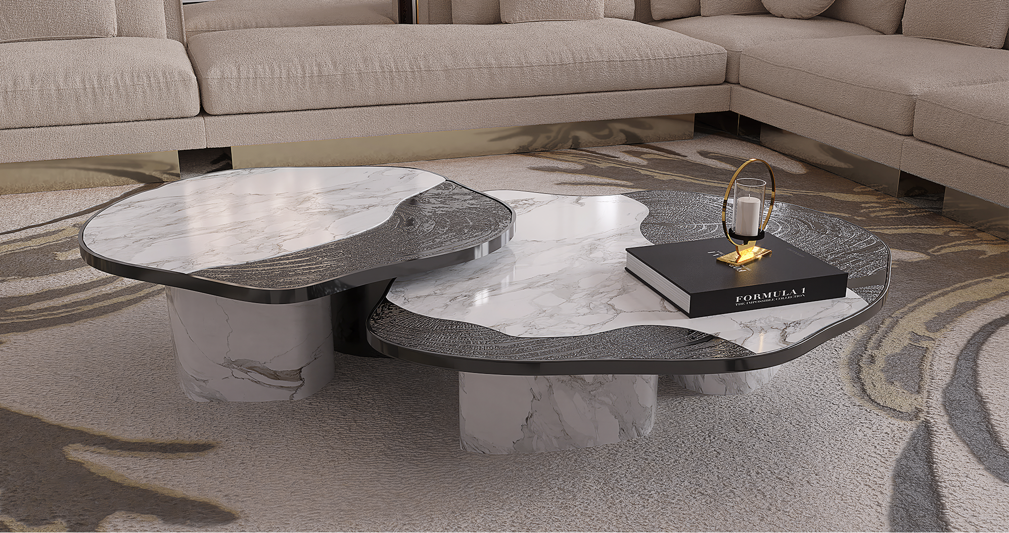 Ensemble de tables Athena marbre Calacatta & onyx