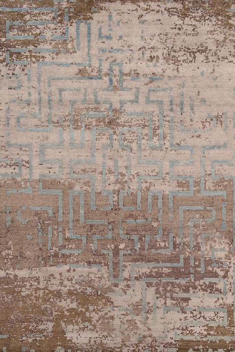 Tapis indien abstrait en soie de bambou noué à la main