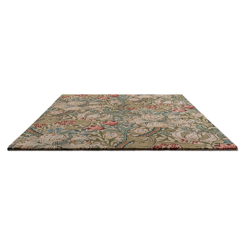 Tapis Golden Lily vert rouge de luxe | Taille: 250 × 350 cm