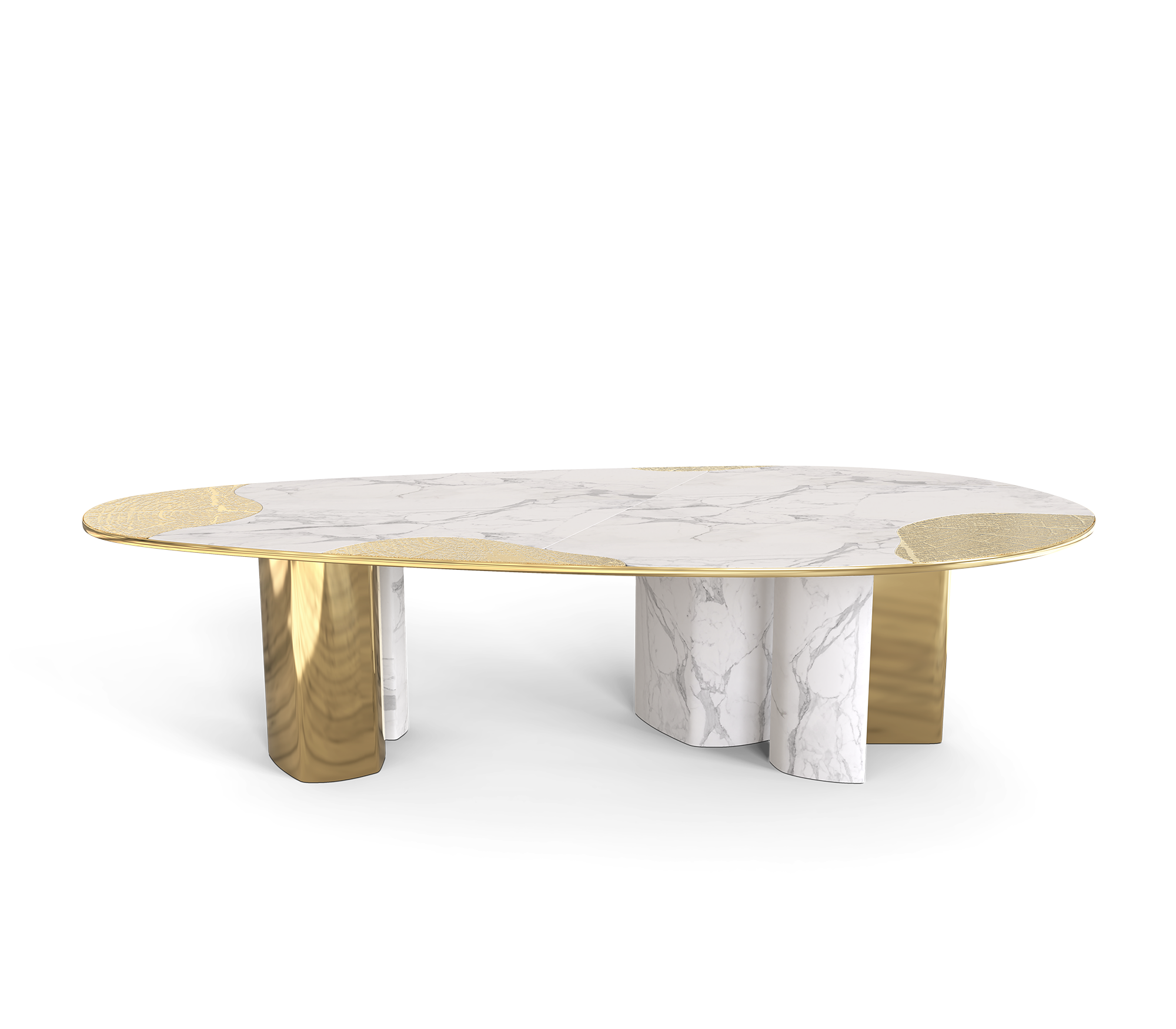 Table à manger Athena en marbre de Carrare et or