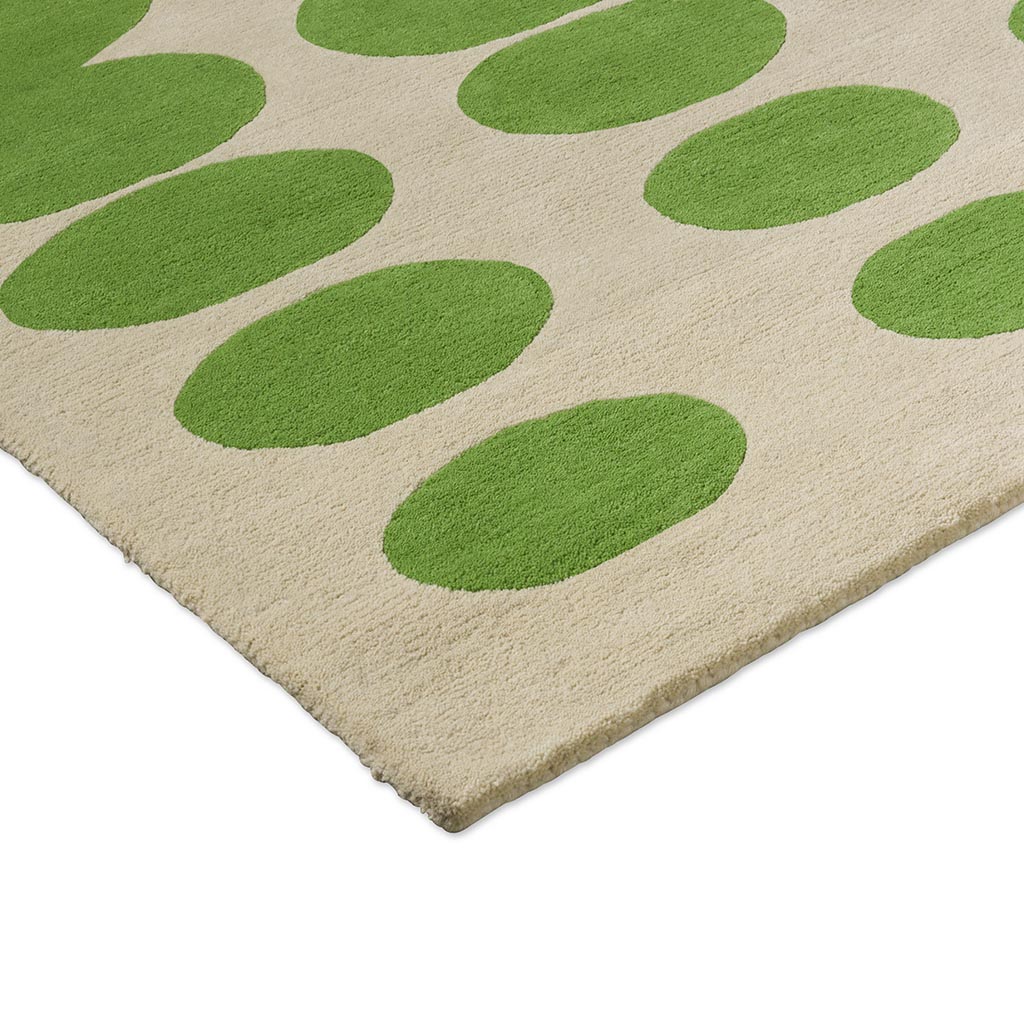 Optical Oval groen crème handgemaakt vloerkleed | Maat: 160 × 230 cm