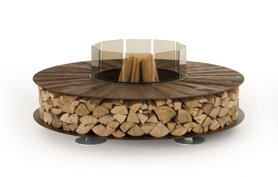 Zero textuur vuurplaats | Afwerking: Zwart aluminium | Afmetingen: Ø 150 cm
