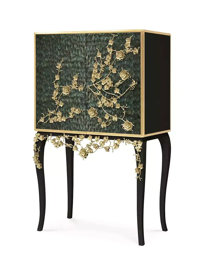 Meuble bar plumes de paon Mirage