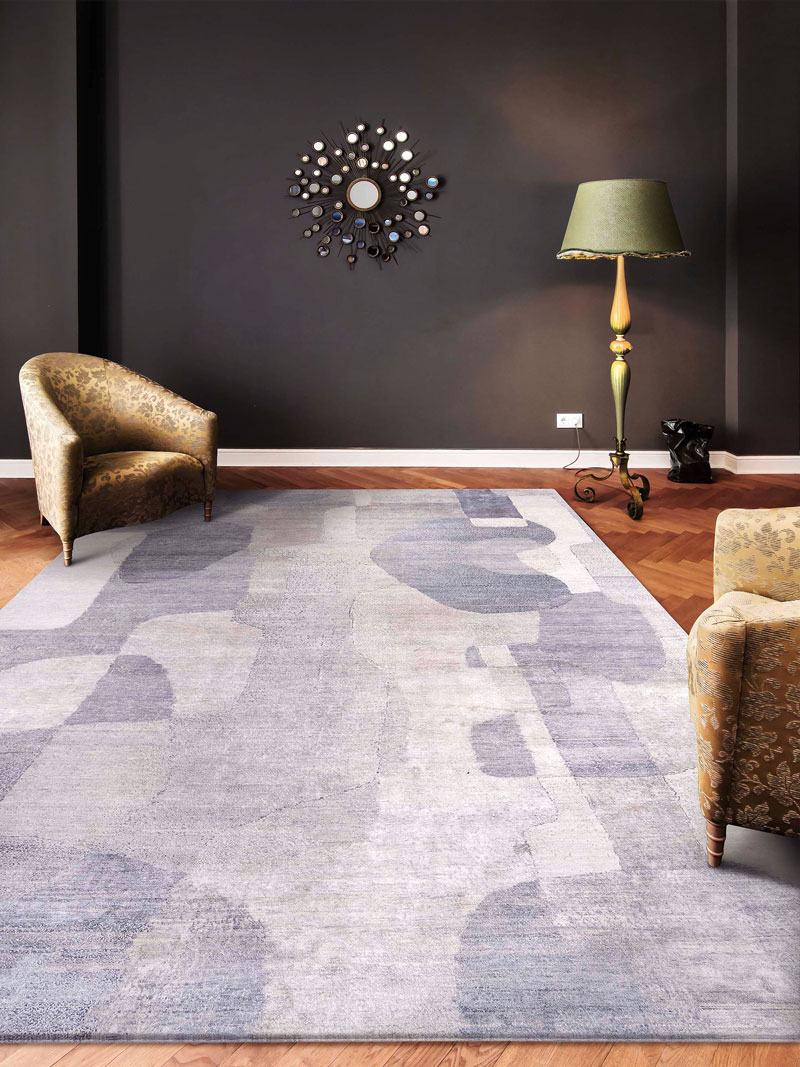 Zilver blauw luxe vloerkleed