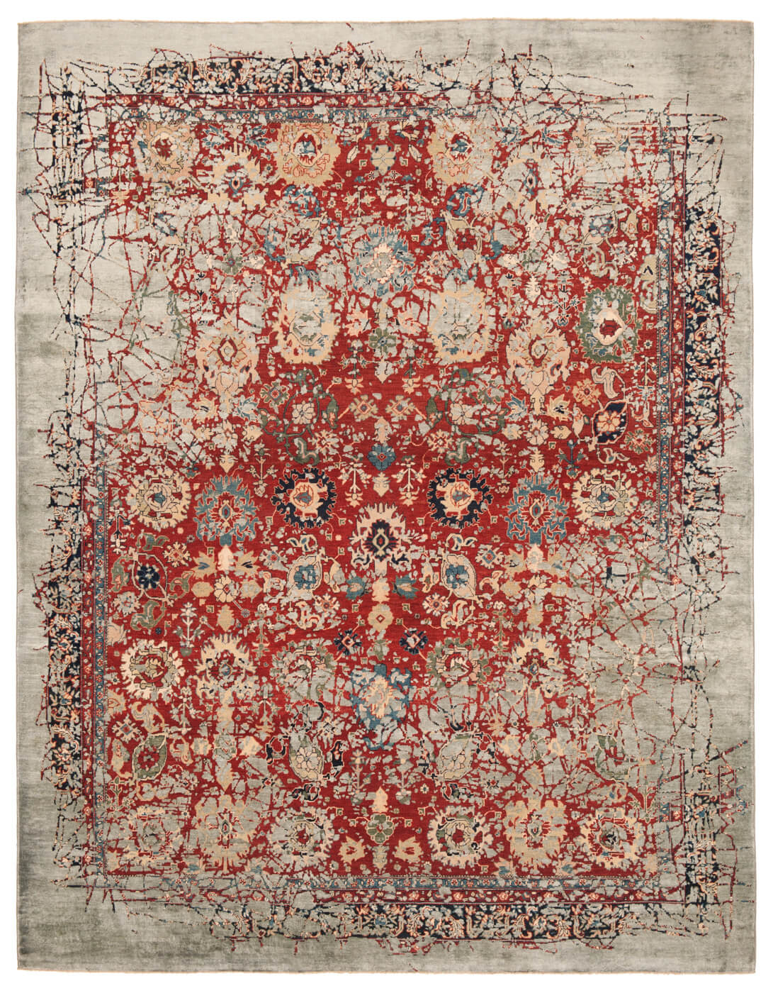 Tapis en soie Bidjar Highgate Pleasure rouge gris