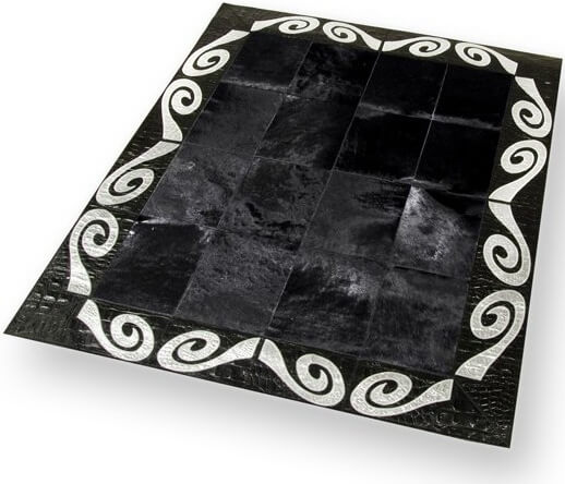 Tapis en peau de vache noir et argent | Taille: 250 × 360 cm