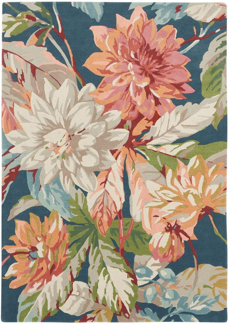 Dahlia and Rosehip teal tapijt | Maat: 200 × 280 cm