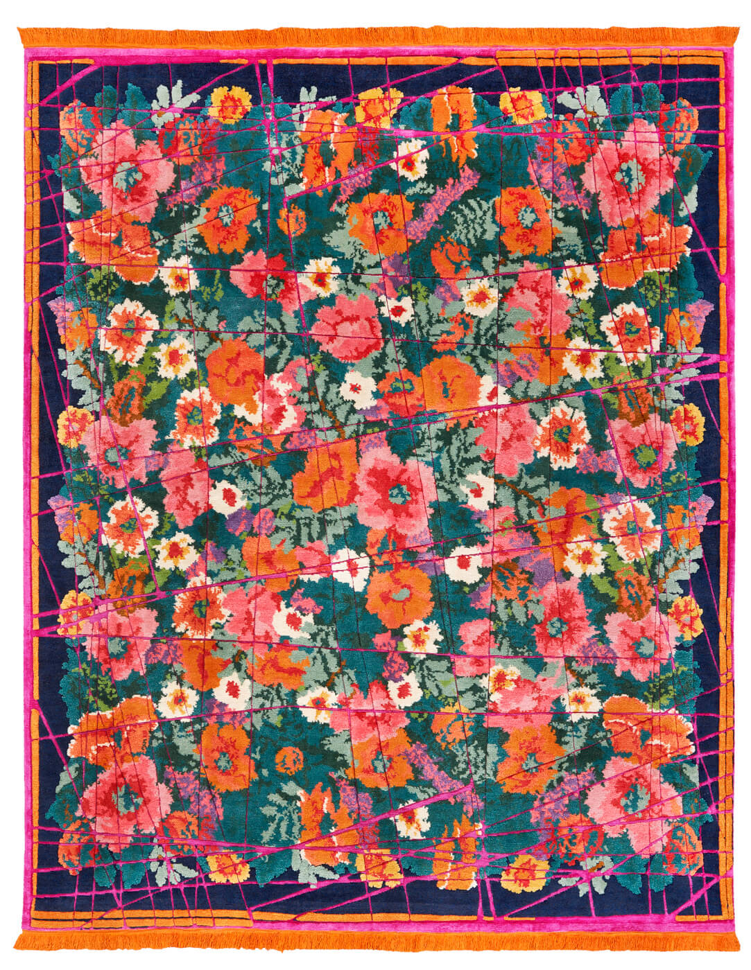 Scarlenka Allover Wrapped donkerblauw roze tapijt | Maat: 250 × 300 cm