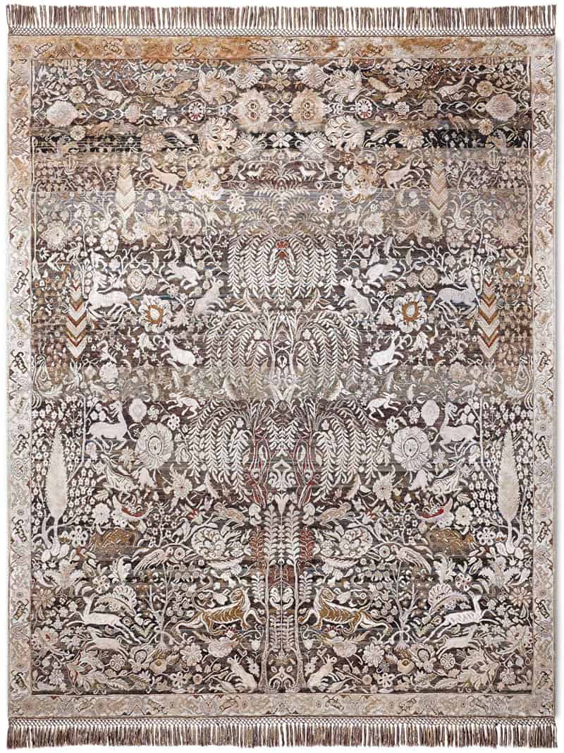Tapis de luxe fait main or gris