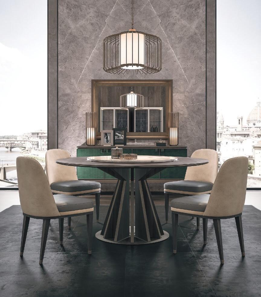Table ronde en marbre et bois | Dimensions: Ø 160 cm | Configuration: Zonder draaiplateau