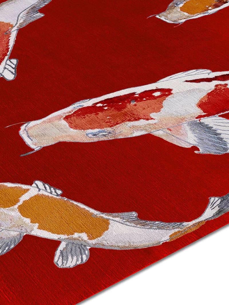 Fish rood luxe handgeknoopt vloerkleed