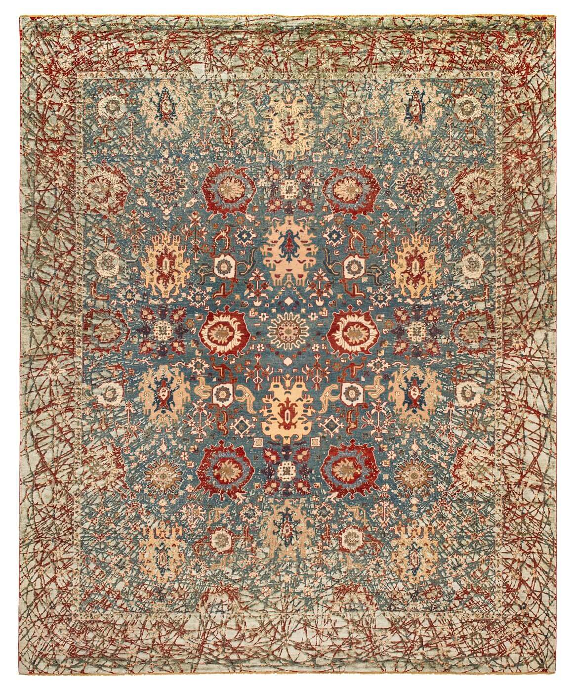 Bidjar Paddington Dawn tealblauw grijs zijden tapijt | Maat: 300 × 400 cm