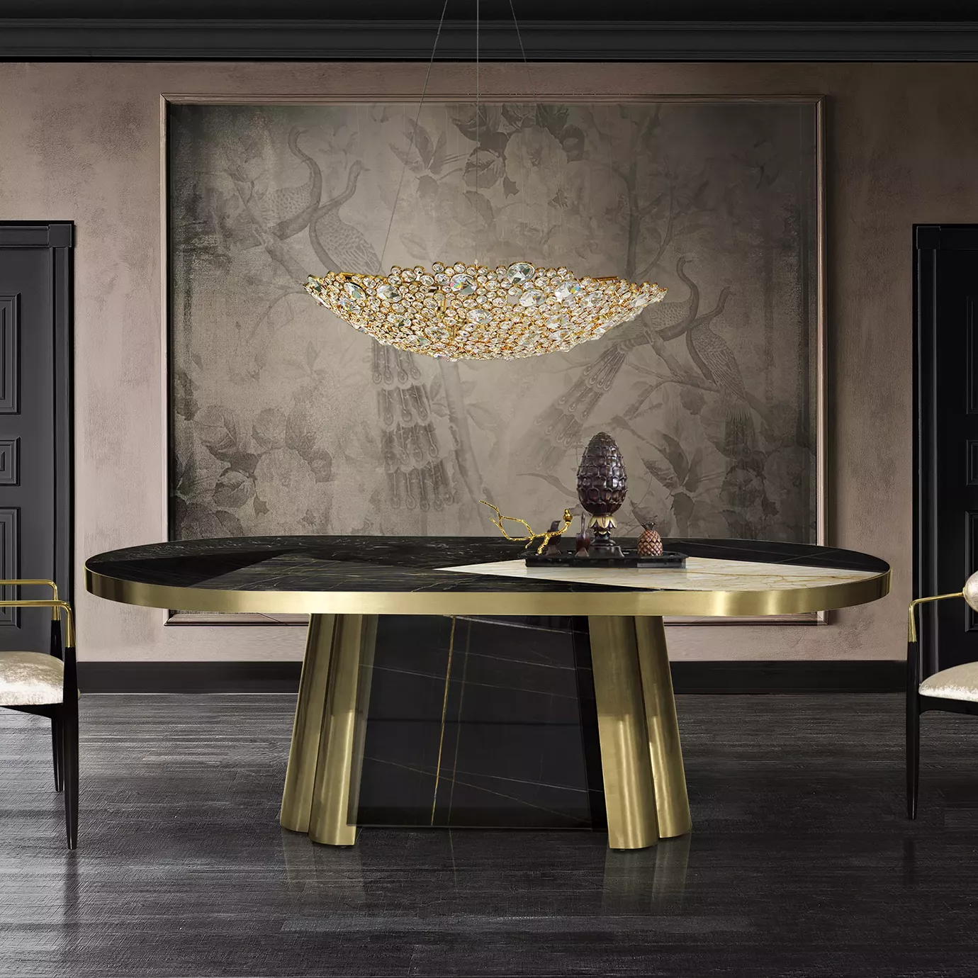 Table à manger en granit noir et or Decovita